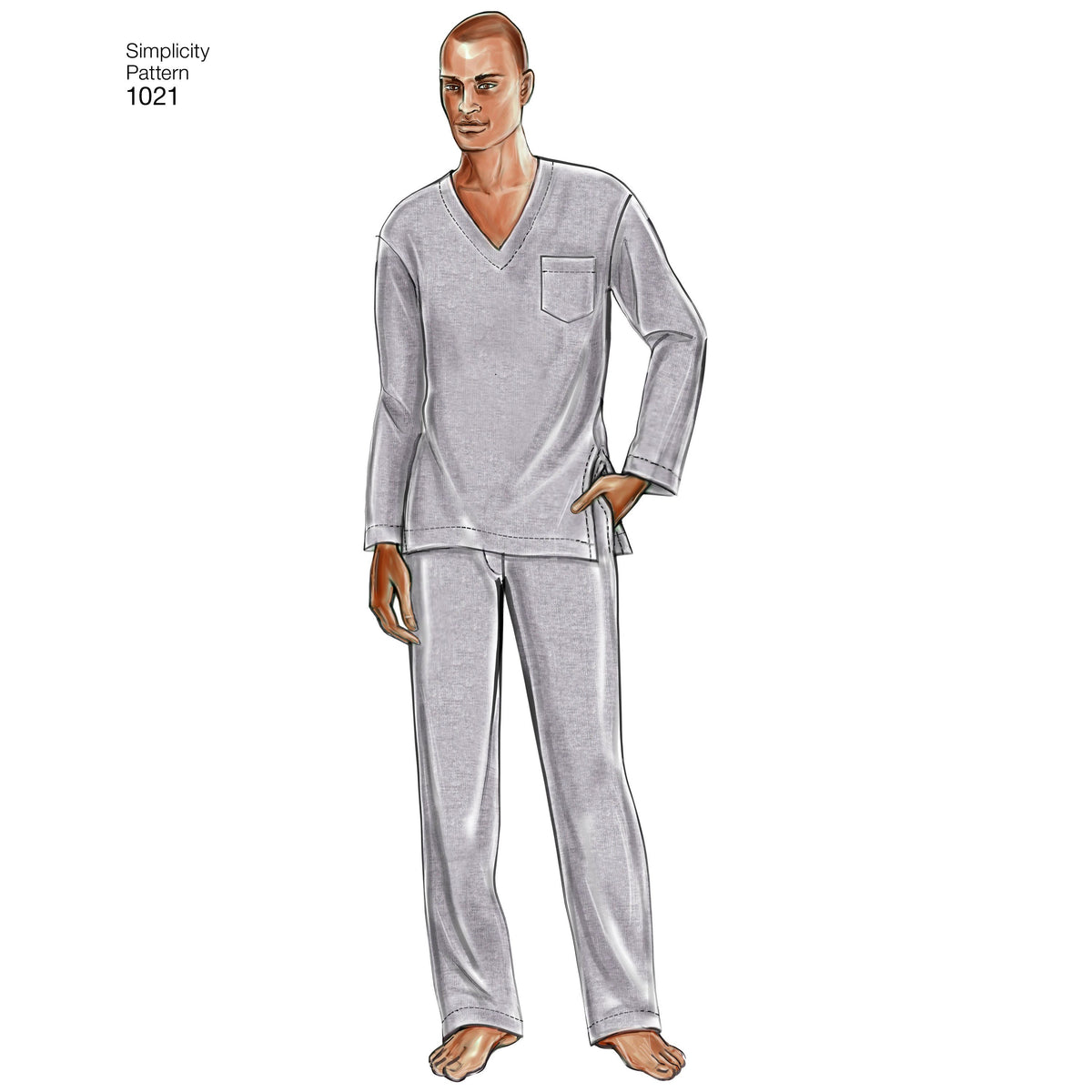 Simplicity S1021 sewing pattern envelope showing men's sleepwear and robe