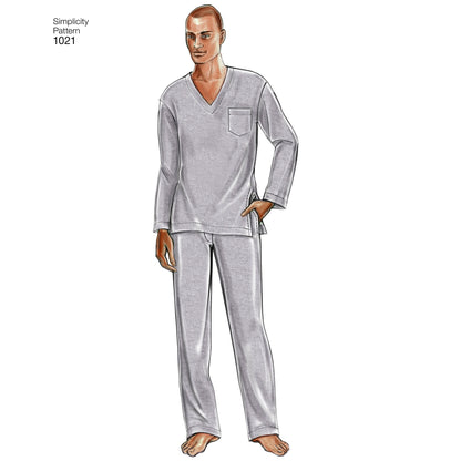 Simplicity S1021 sewing pattern envelope showing men's sleepwear and robe
