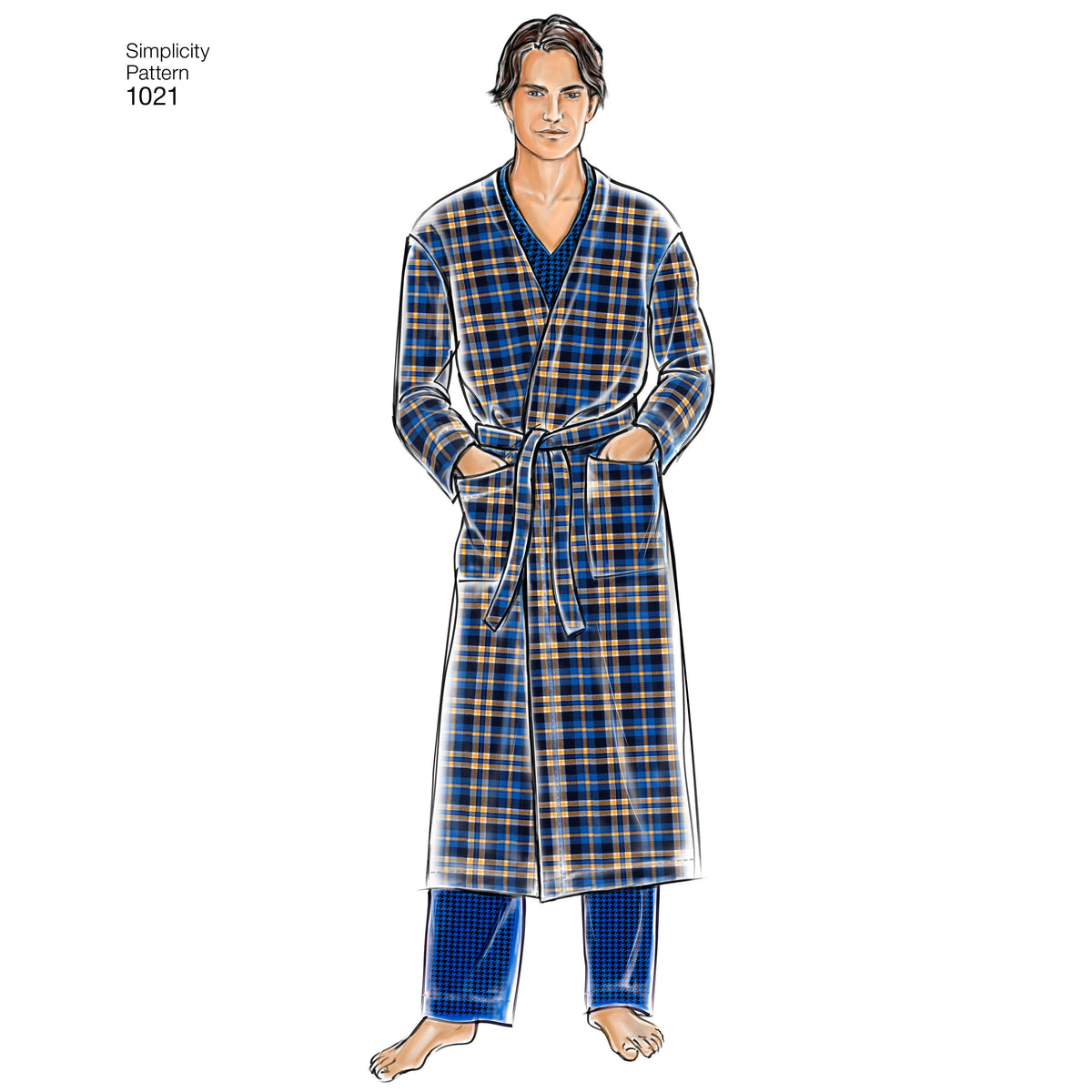 Simplicity S1021 sewing pattern envelope showing men's sleepwear and robe