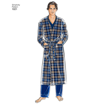 Simplicity S1021 sewing pattern envelope showing men's sleepwear and robe