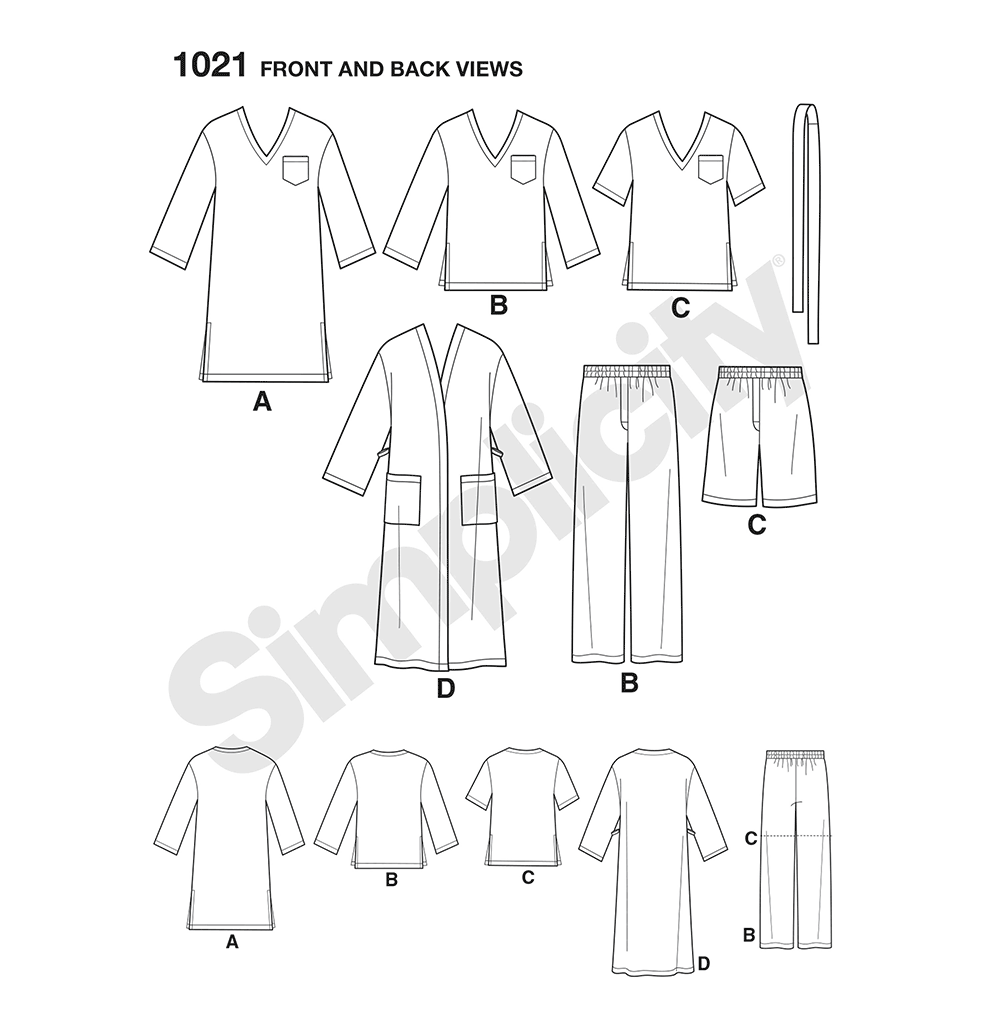Simplicity S1021 sewing pattern envelope showing men's sleepwear and robe