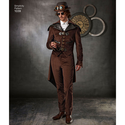 Simplicity S1039 sewing pattern envelope showing men's steampunk and skeleton tailcoat costumes