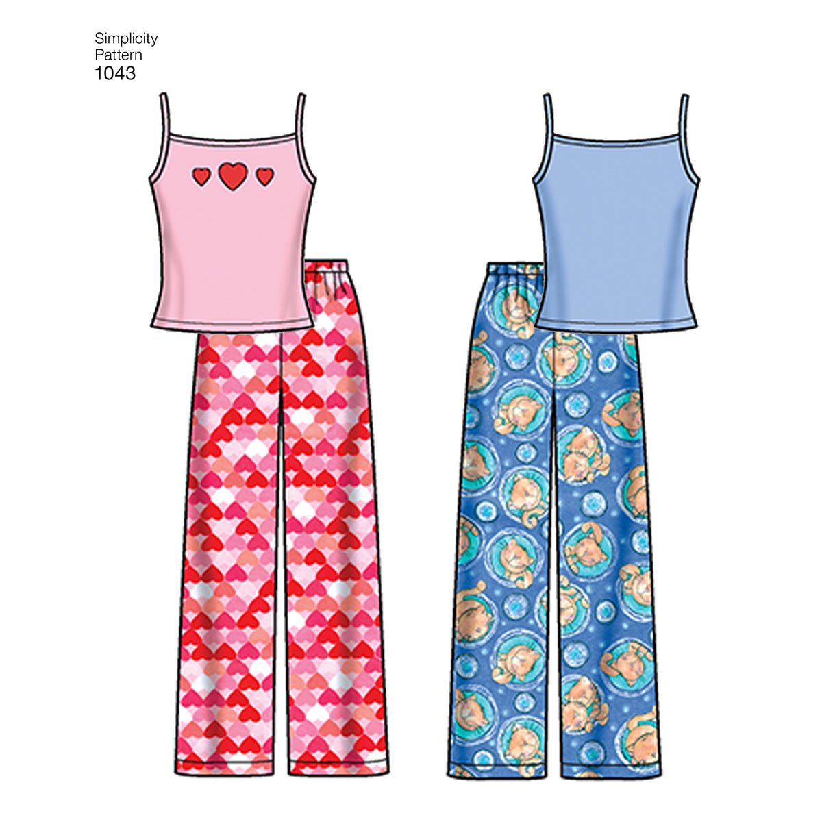 Simplicity S1043 sewing pattern envelope showing girls' sleepwear
