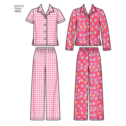 Simplicity S1043 sewing pattern envelope showing girls' sleepwear
