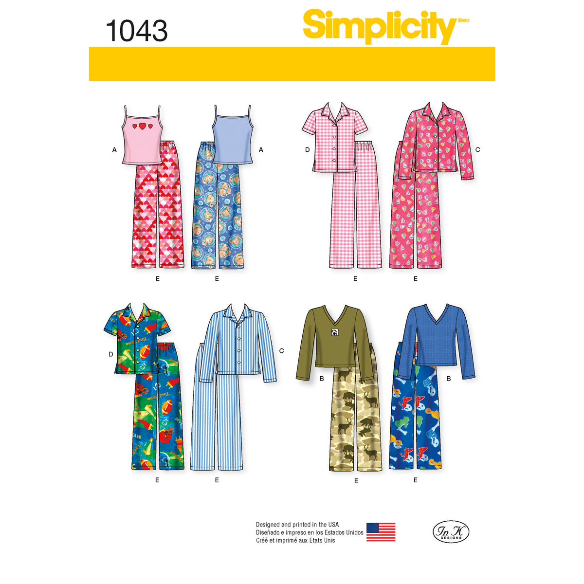 Simplicity S1043 sewing pattern envelope showing girls' sleepwear
