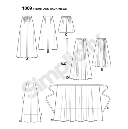Simplicity S1069 sewing pattern envelope showing wide-leg trousers and shorts