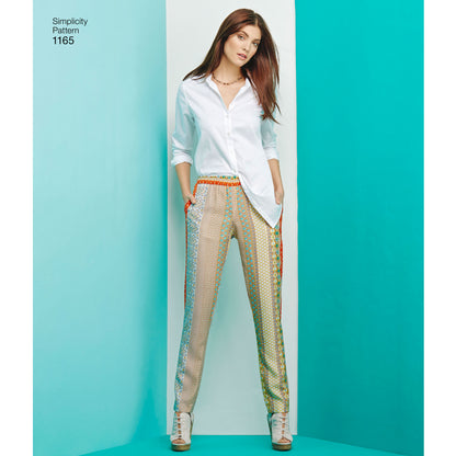 Simplicity S1165 sewing pattern envelope showing slim trousers and shorts