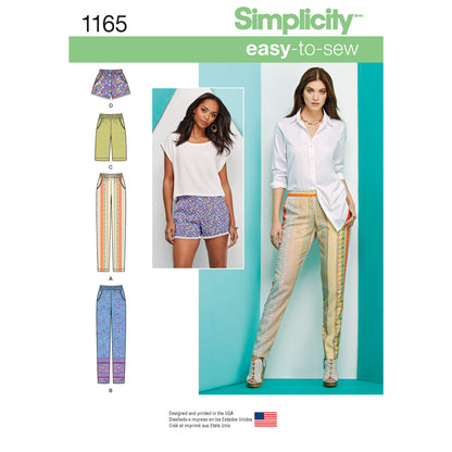 Simplicity S1165 sewing pattern envelope showing slim trousers and shorts