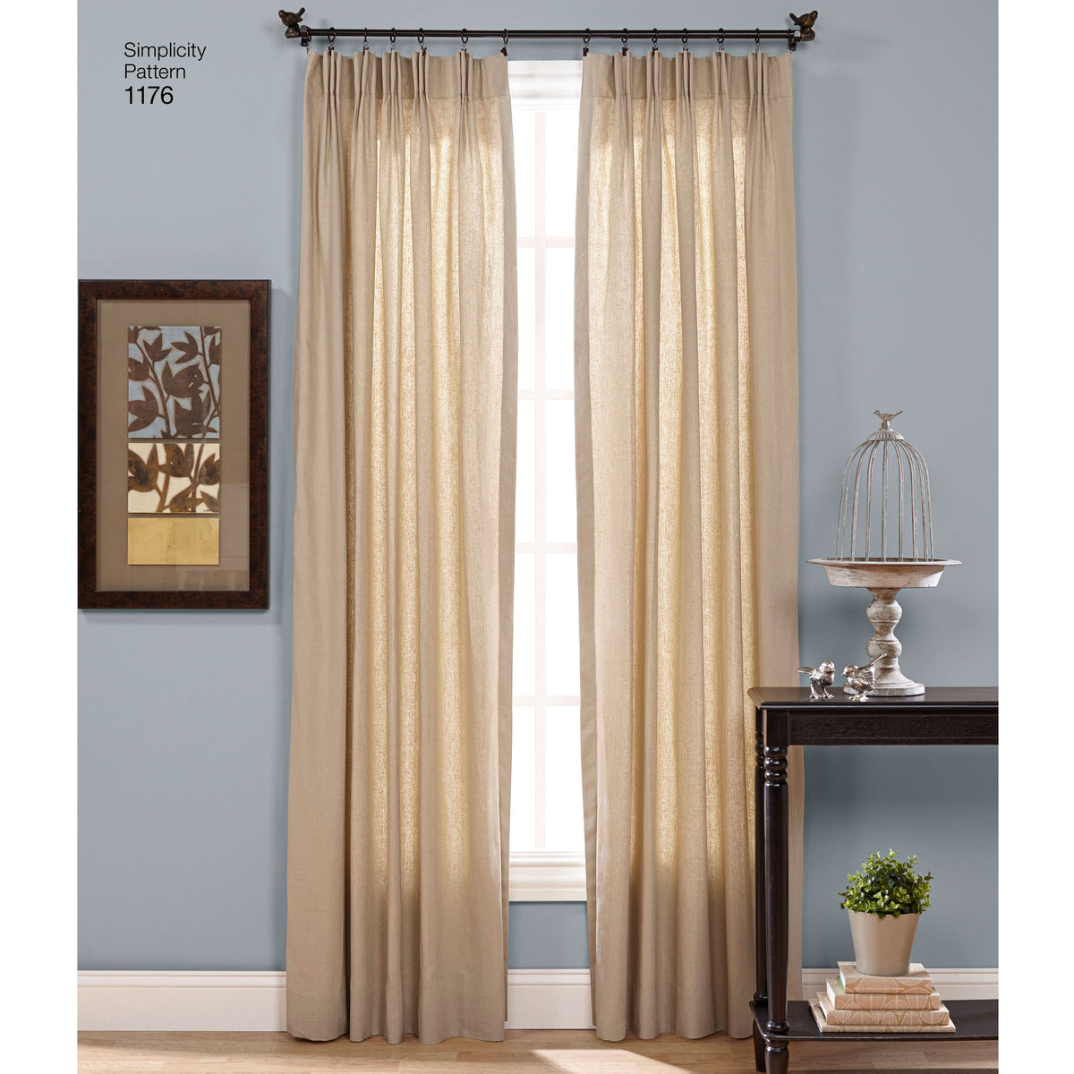 Simplicity S1176 sewing pattern envelope showing cafe and full-length curtains