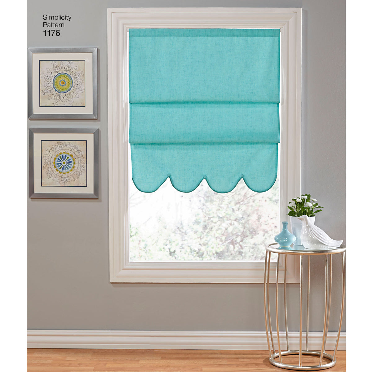 Simplicity S1176 sewing pattern envelope showing cafe and full-length curtains