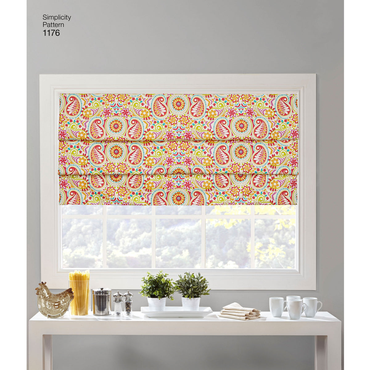 Simplicity S1176 sewing pattern envelope showing cafe and full-length curtains