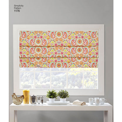 Simplicity S1176 sewing pattern envelope showing cafe and full-length curtains