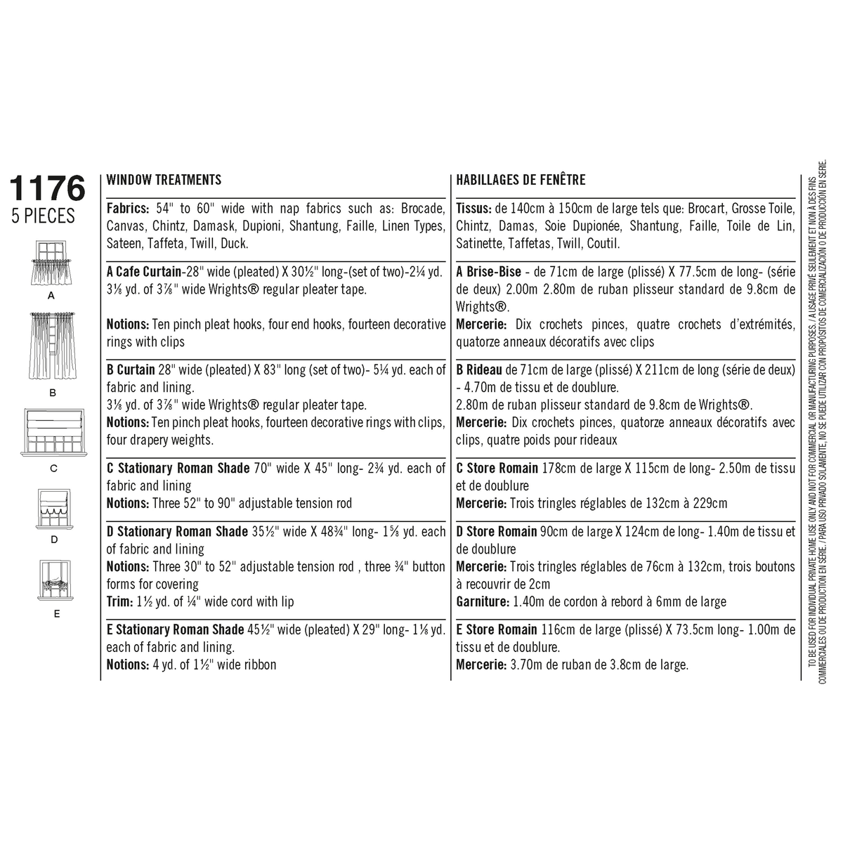 Simplicity S1176 sewing pattern envelope showing cafe and full-length curtains