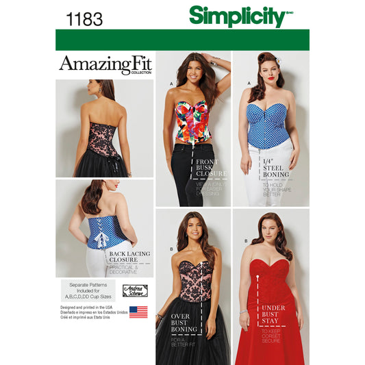 Simplicity S1183 sewing pattern envelope showing two lace-up corsets