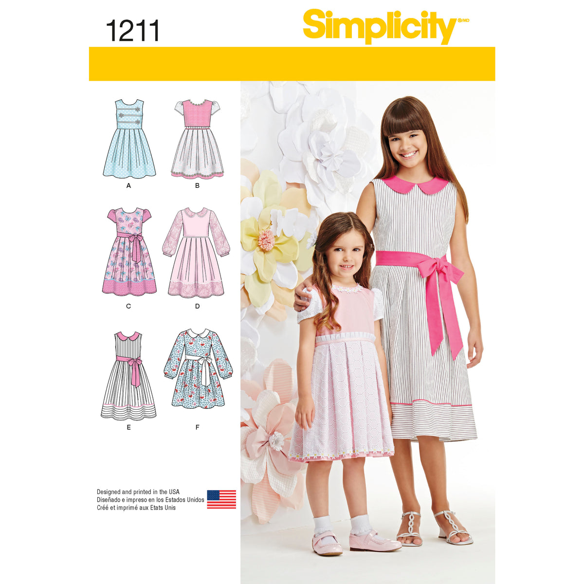 Simplicity S1211 sewing pattern envelope showing children's dresses