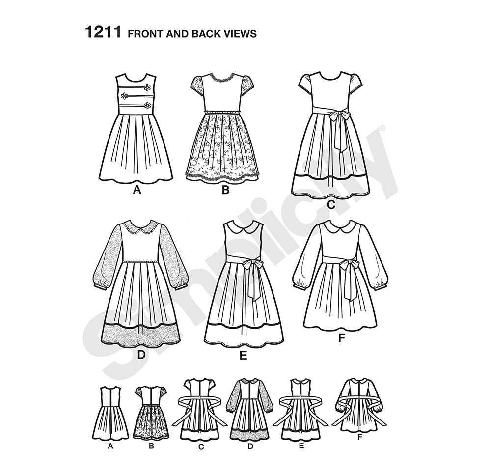 Simplicity S1211 sewing pattern envelope showing girls' dresses