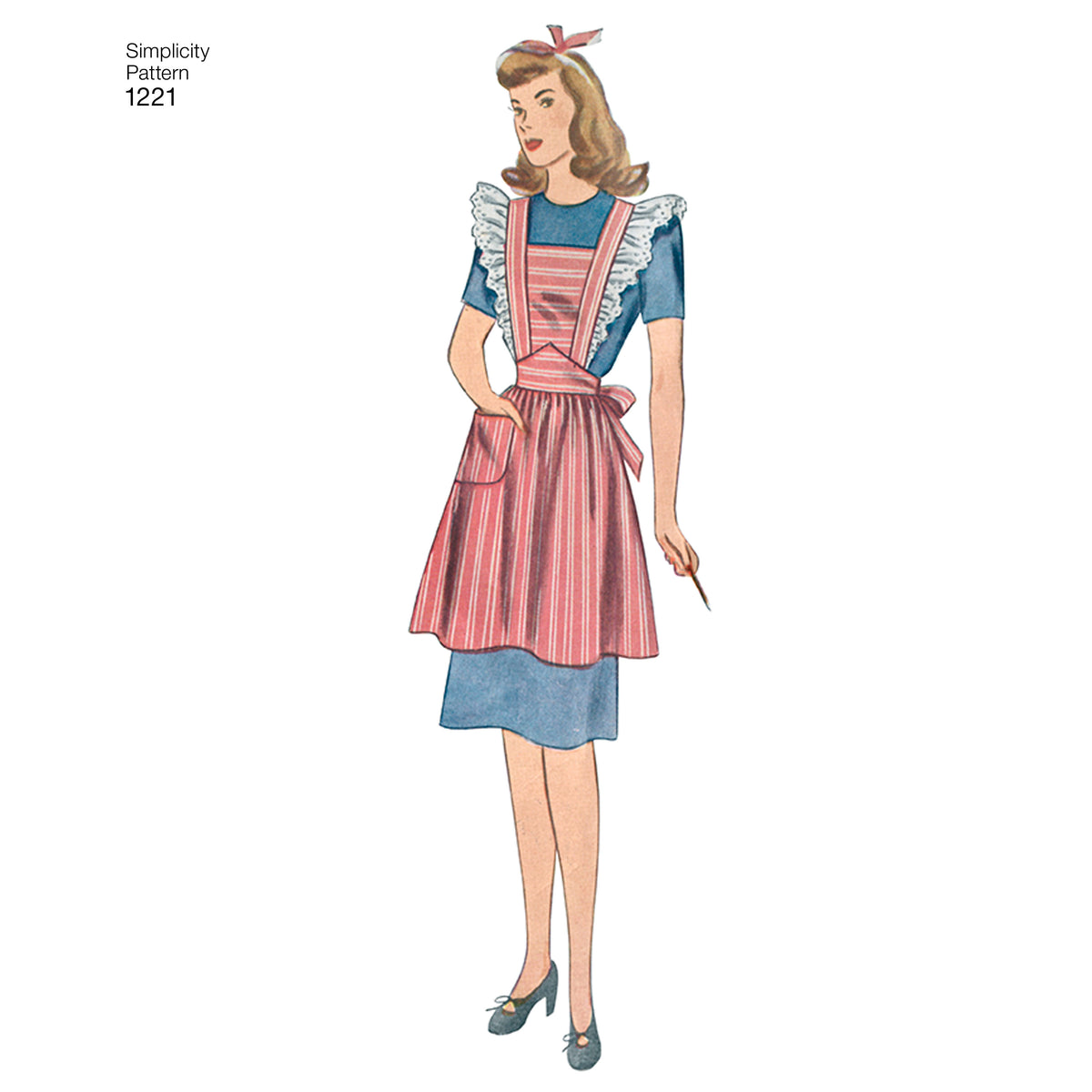Simplicity 1221 pattern envelope showing vintage-style aprons