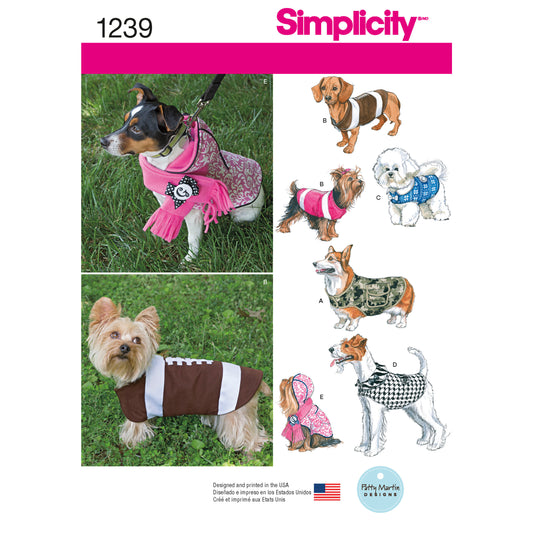 Simplicity 1239 pattern envelope showing dogs in handmade outfits