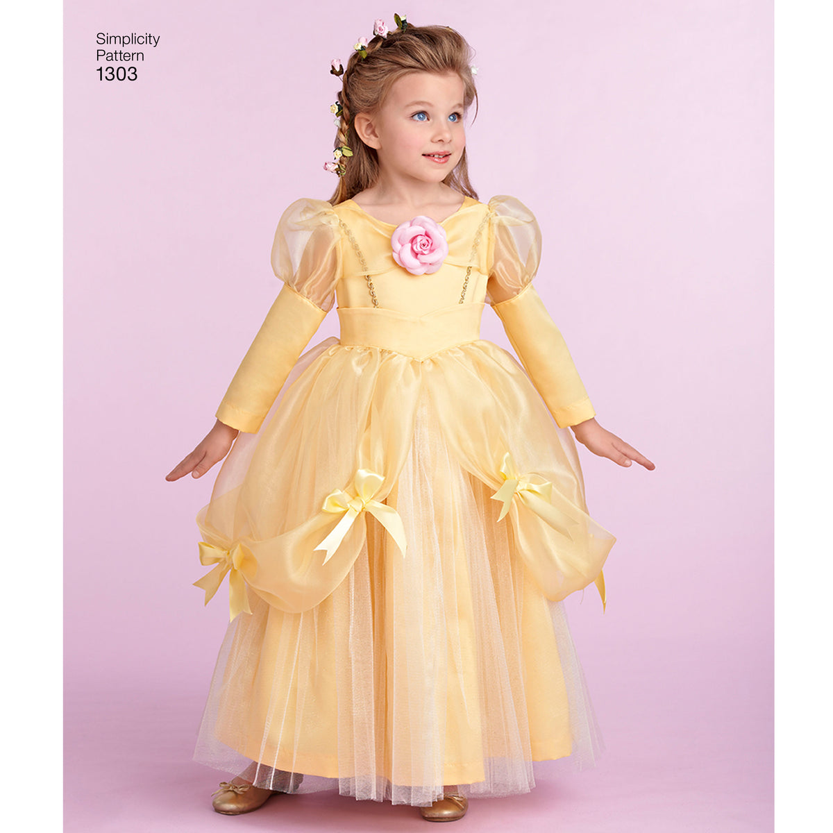 Simplicity 1303 pattern envelope showing children in princess, fairy and witch costumes