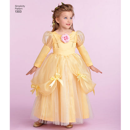 Simplicity 1303 pattern envelope showing children in princess, fairy and witch costumes