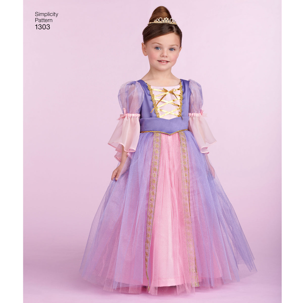 Simplicity 1303 pattern envelope showing children in princess, fairy and witch costumes