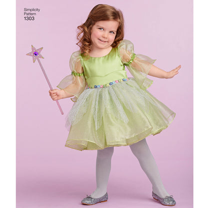 Simplicity 1303 pattern envelope showing children in princess, fairy and witch costumes