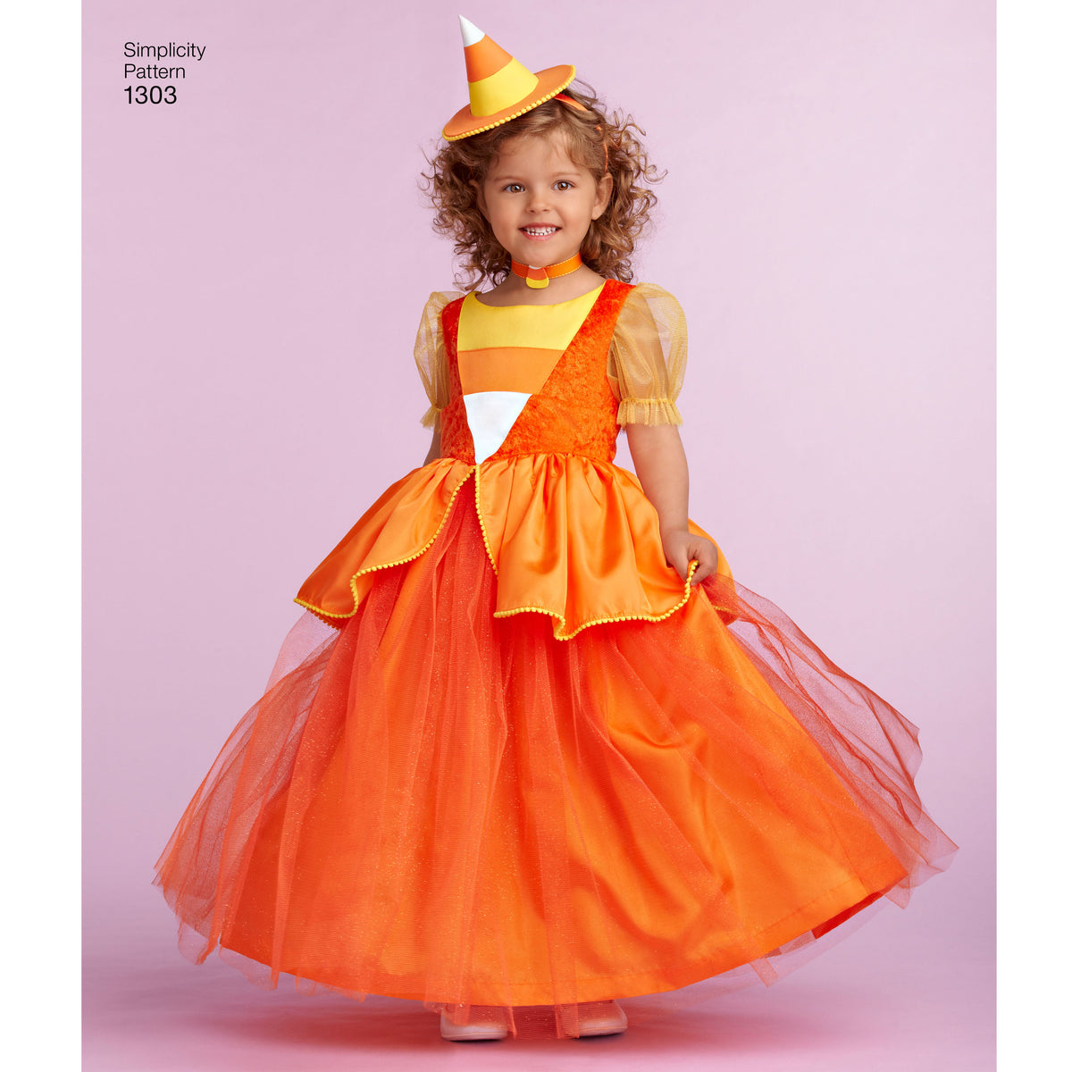 Simplicity 1303 pattern envelope showing children in princess, fairy and witch costumes