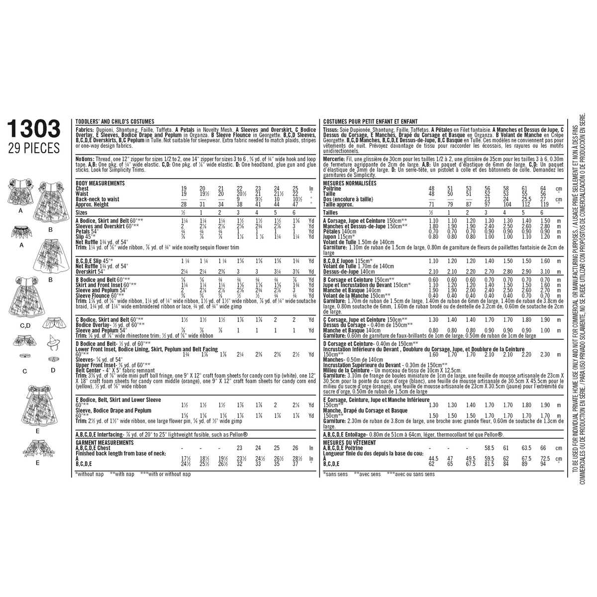 Simplicity 1303 pattern envelope showing children in princess, fairy and witch costumes
