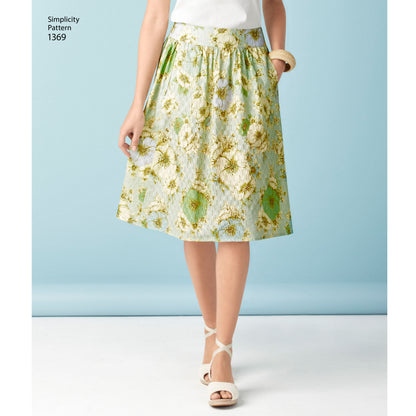 Simplicity 1369 pattern envelope showing skirts and trousers