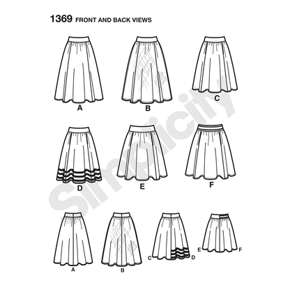 Simplicity 1369 pattern envelope showing skirts and trousers