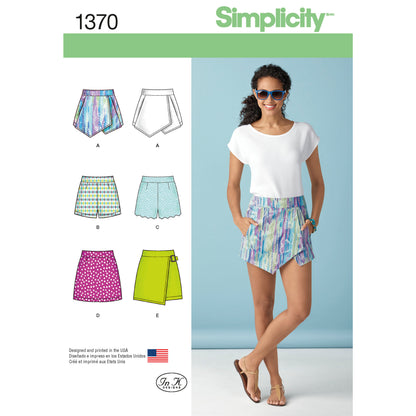 Simplicity 1370 pattern envelope showing skorts, shorts and mini skirts