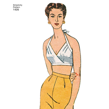 Simplicity 1426 pattern envelope showing vintage-style bra tops