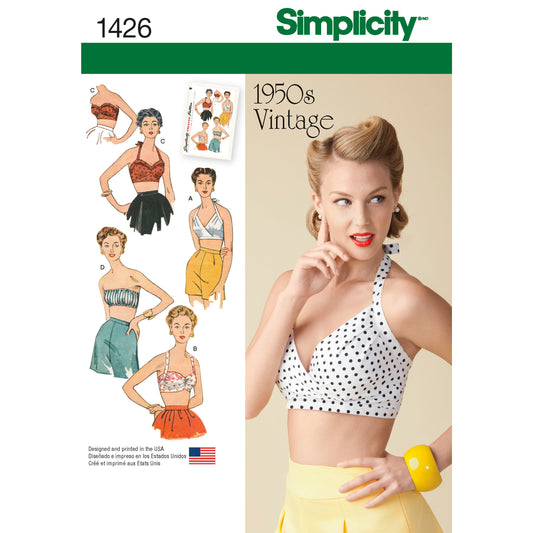 Simplicity 1426 pattern envelope showing vintage-style bra tops