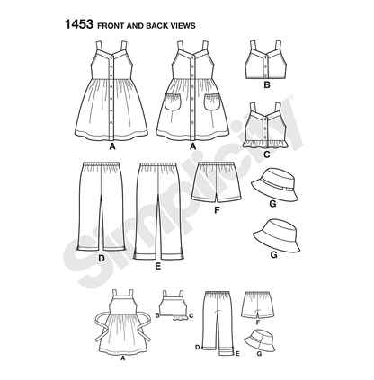 Simplicity 1453 pattern envelope showing children's casual summer clothes