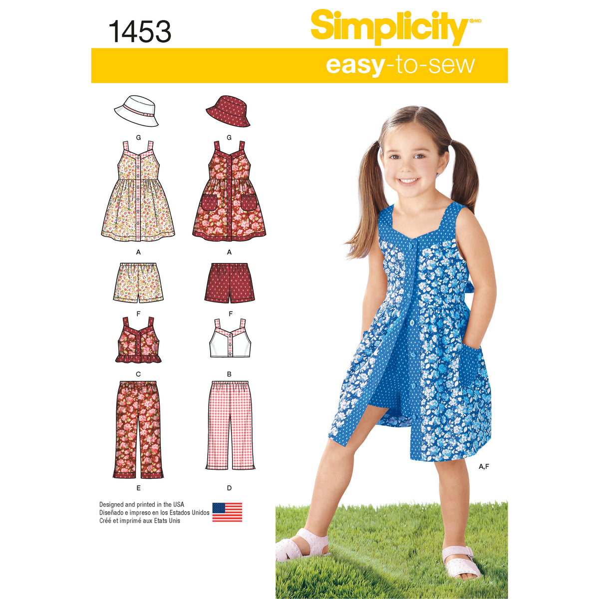 Simplicity 1453 pattern envelope showing children's casual summer clothes