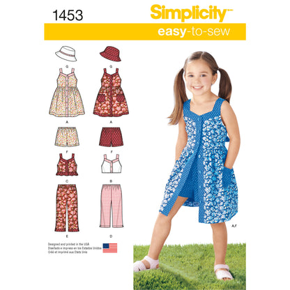 Simplicity 1453 pattern envelope showing children's casual summer clothes