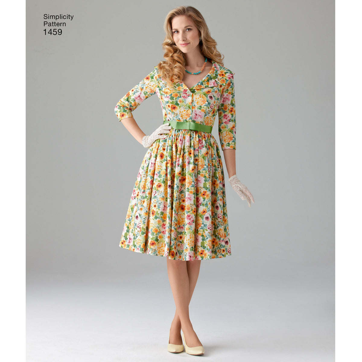 Simplicity 1459 pattern envelope showing 1950s-style dresses