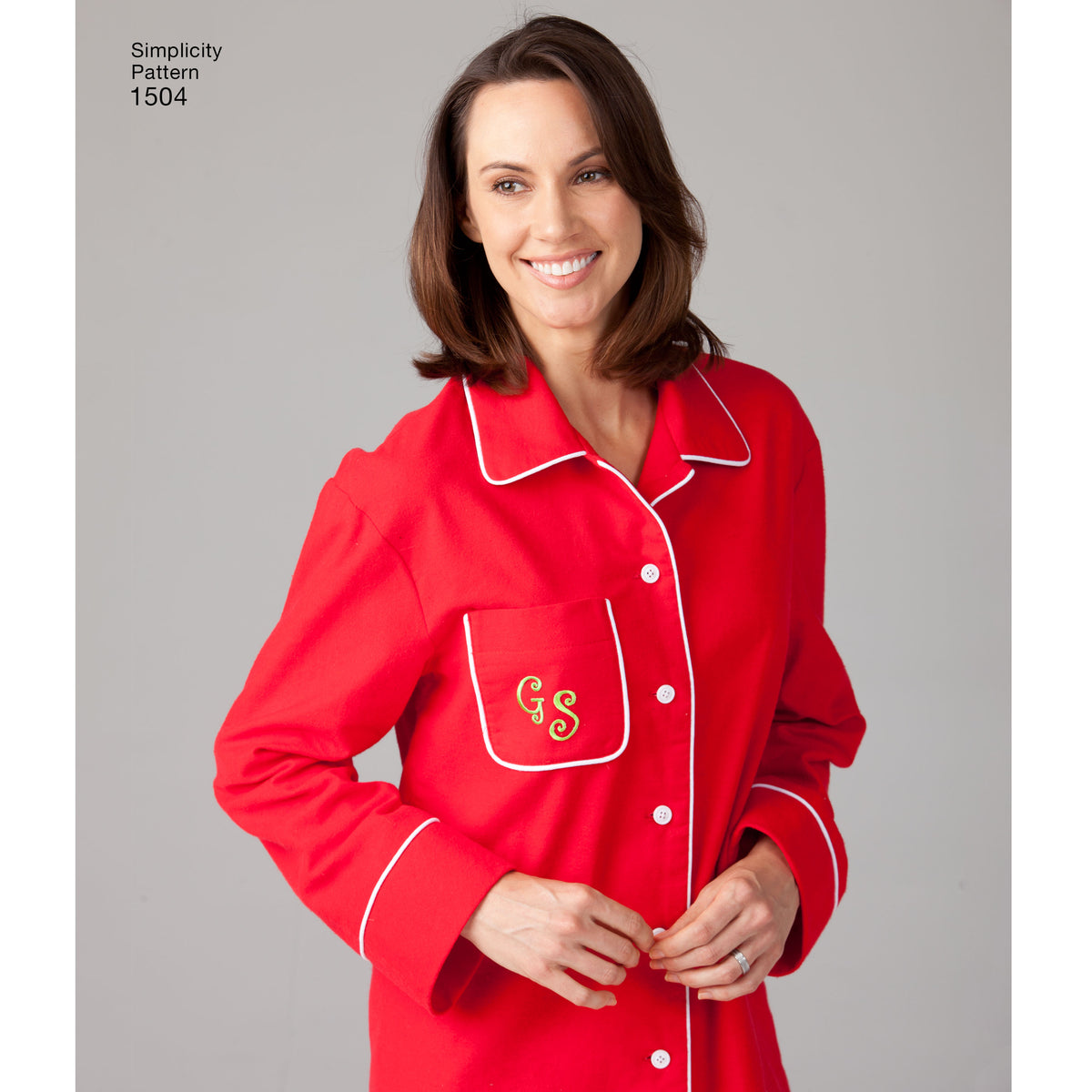 Simplicity 1504 pattern envelope showing family loungewear shirts and trousers