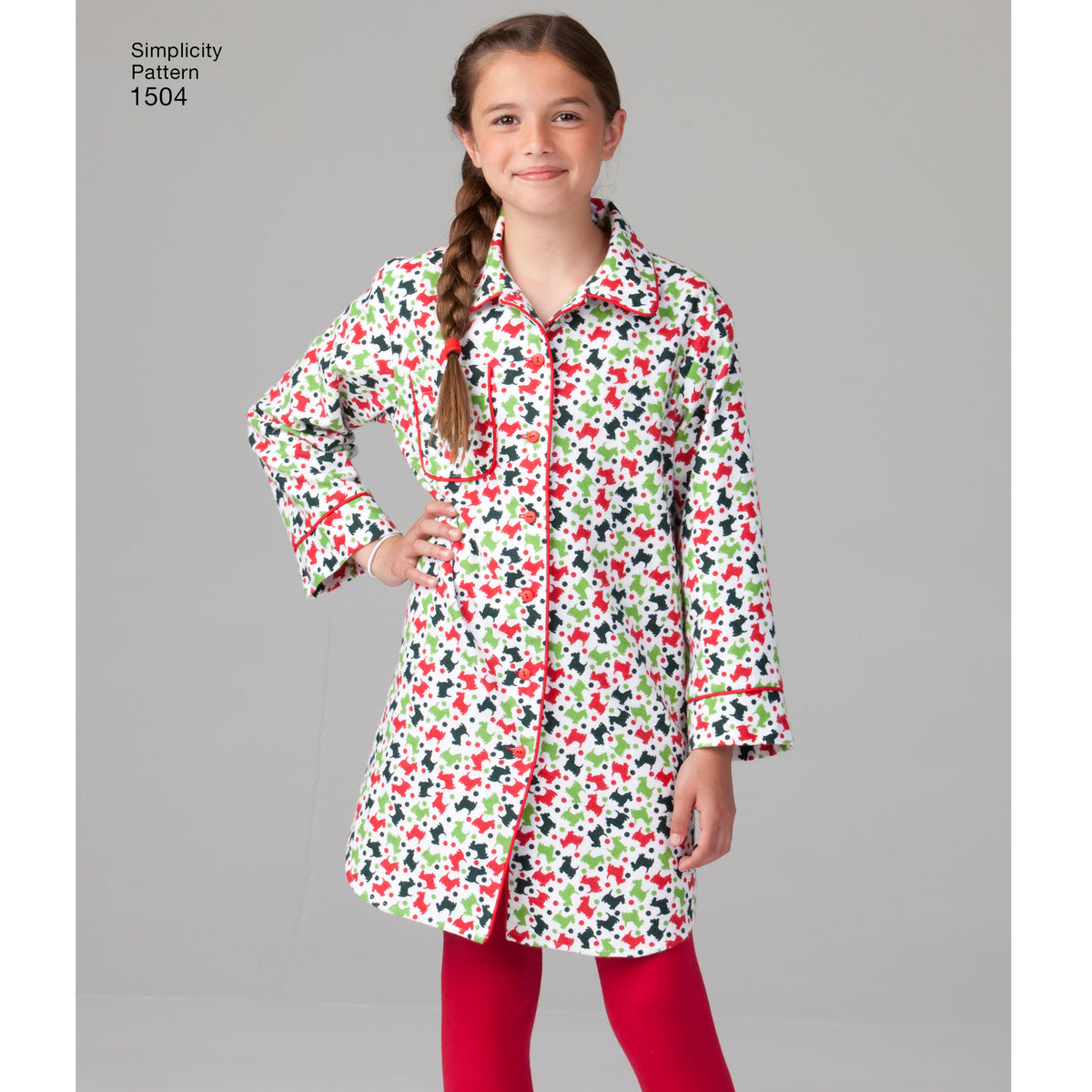 Simplicity 1504 pattern envelope showing family loungewear shirts and trousers