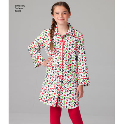Simplicity 1504 pattern envelope showing family loungewear shirts and trousers