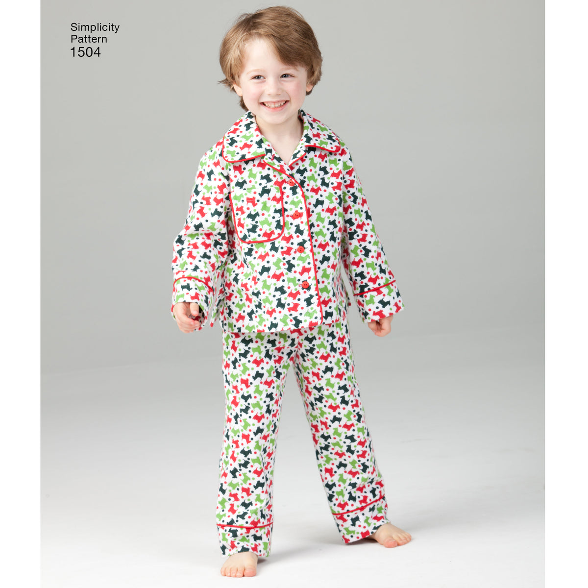 Simplicity 1504 pattern envelope showing family loungewear shirts and trousers