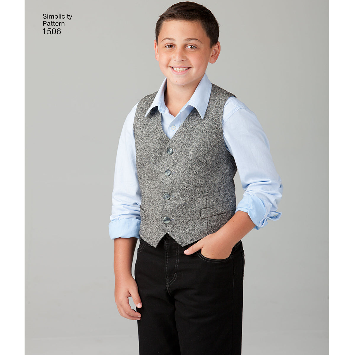 Simplicity 1506 pattern envelope showing men's and boys' waistcoats