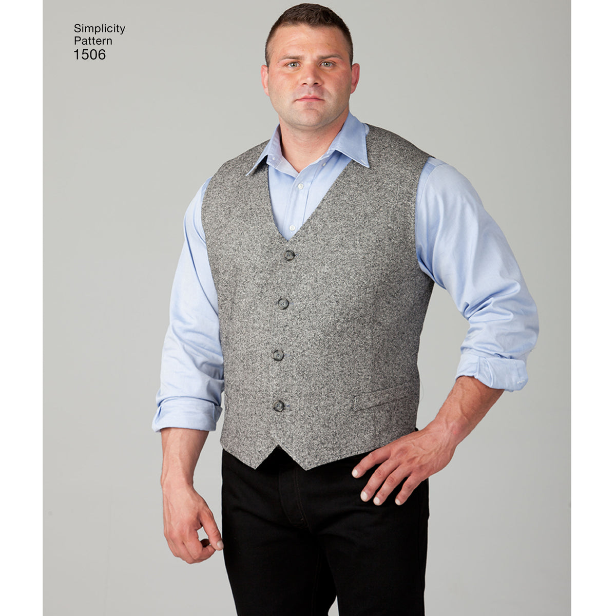 Simplicity 1506 pattern envelope showing men's and boys' waistcoats