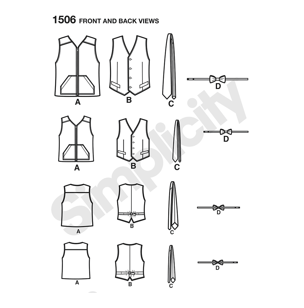 Simplicity 1506 pattern envelope showing men's and boys' waistcoats