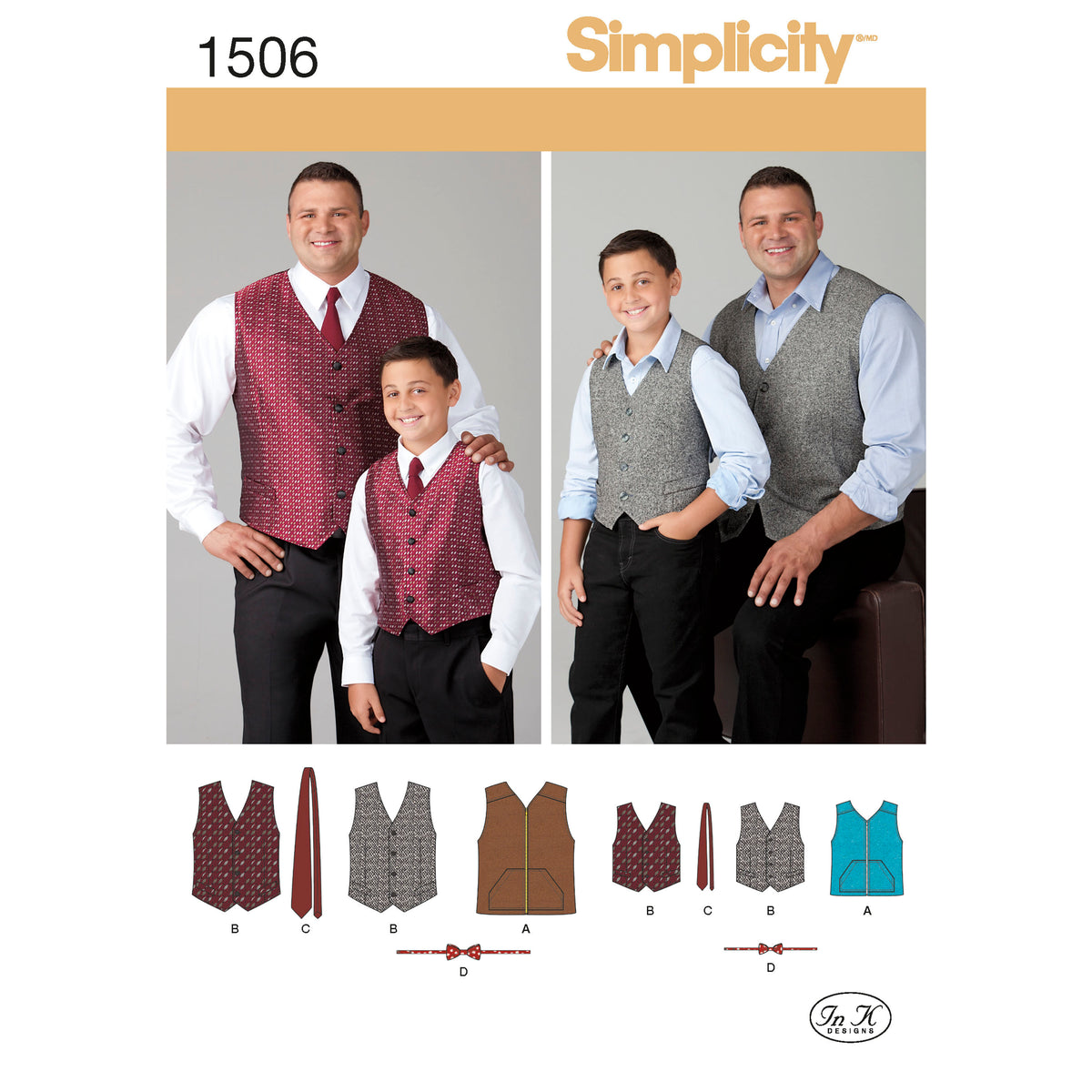 Simplicity 1506 pattern envelope showing men's and boys' waistcoats