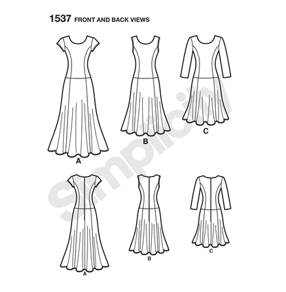 Simplicity 1537 pattern envelope showing women's dresses