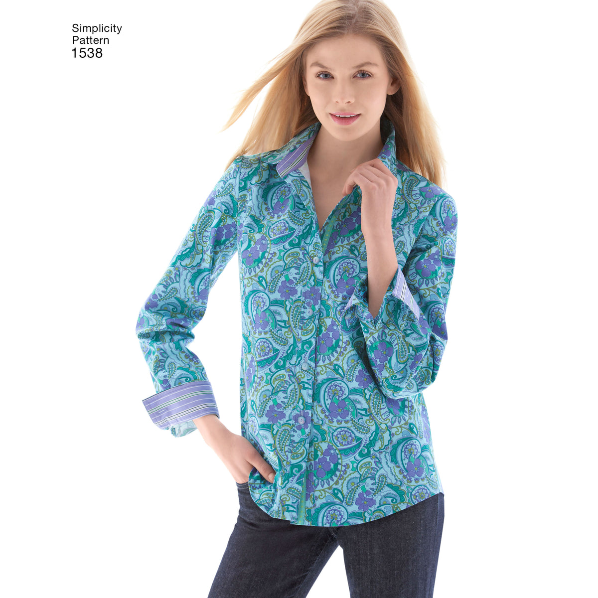 Simplicity 1538 pattern envelope showing women's tops