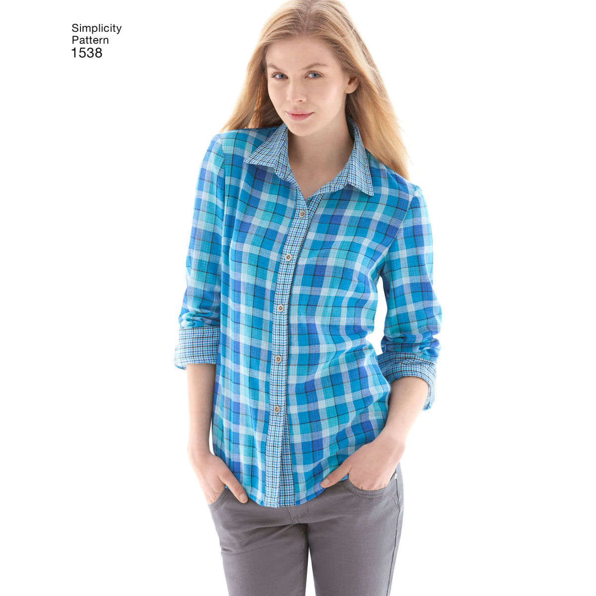 Simplicity 1538 pattern envelope showing women's tops