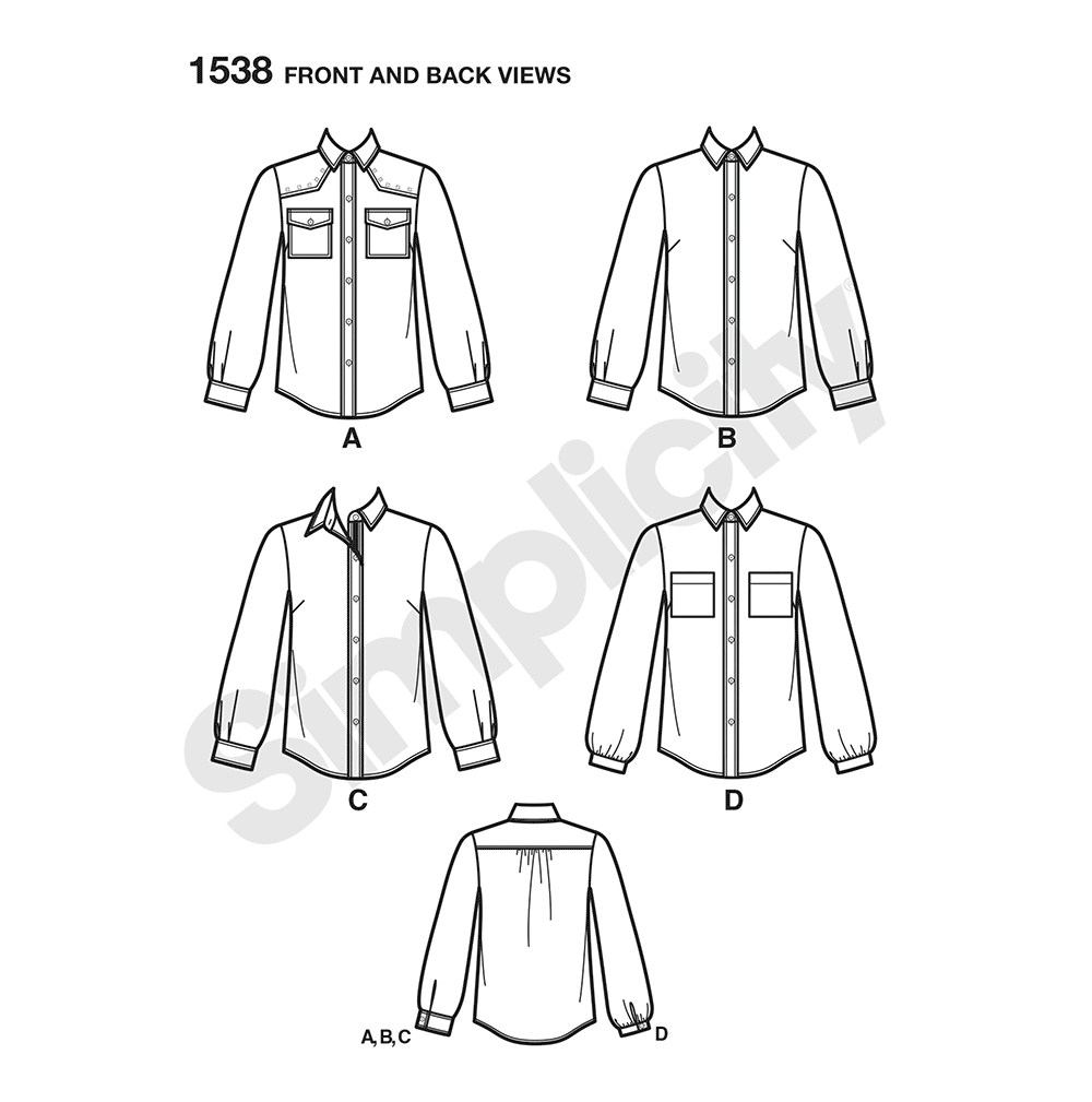 Simplicity 1538 pattern envelope showing women's tops