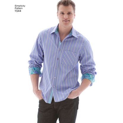 Simplicity 1544 pattern envelope showing men's button-front shirts